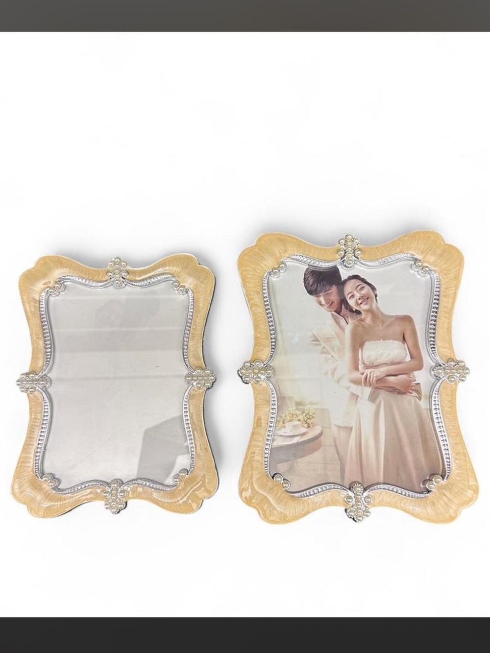 Set of Two Ornate Cream & Silver Picture Frames